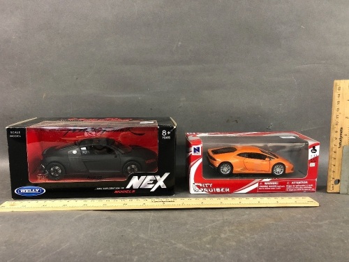 Welly Matte Black Audi R8 + City Cruiser Lamborghini Huracan Die Cast Models in Boxes