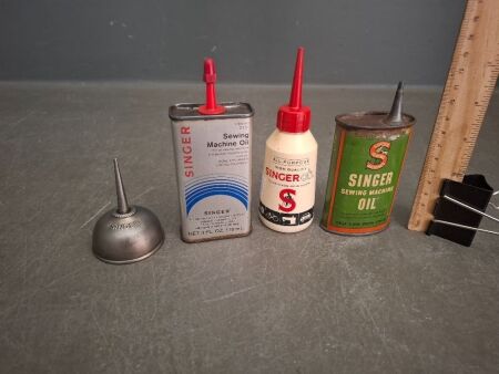 4 Vintage Singer Sewing Machine Oil Cans