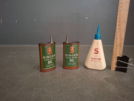 3 Vintage Singer Sewing Machine Oil Cans
