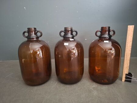 3x Vintage Amber 1 Gallon Glass Bottles