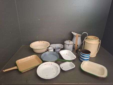 Large Lot of Vintage Enamel Ware&nbsp;