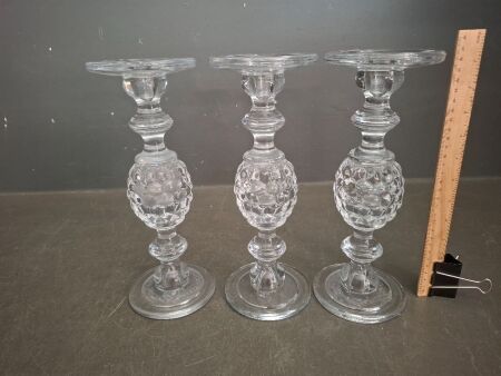 3x Mid Century Bubble Glass Candle Holders