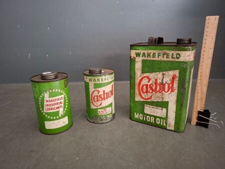 3 Wakefield Castrol Oil Cans