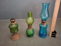 3x Miniature Colourful Glass Oil Lamps