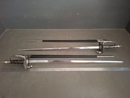 2x Spanish Style Silver Decorator Swords