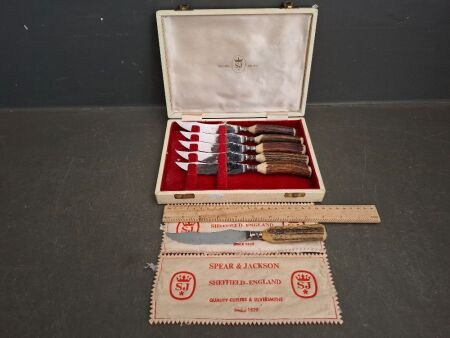 Spear & Jackson Sheffield England Stainless & Horn Handled Steak Knives