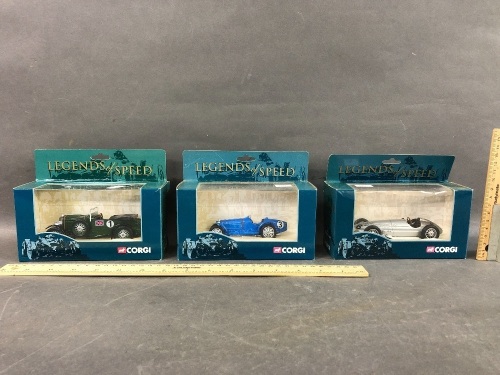 3 x New in Box Corgi Legends of Speed Die Cast Racing Cars c2000