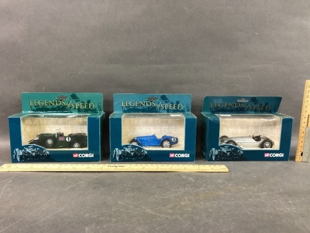 3 x New in Box Corgi Legends of Speed Die Cast Racing Cars c2000