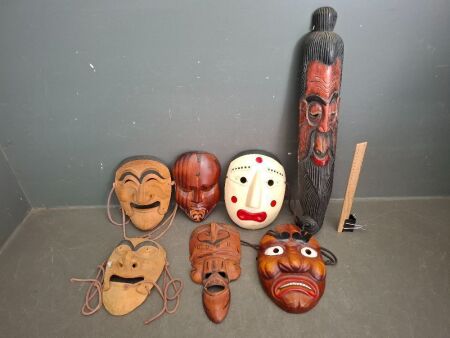 6x Wooden Decor Face Masks