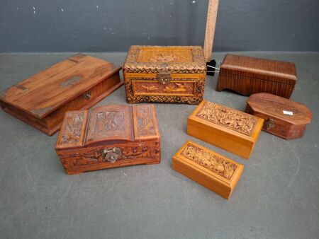 Large Lot of Vintage Carved Wooden Boxes&nbsp;