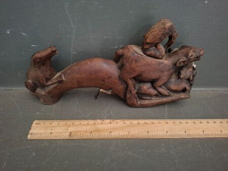 Antique Japanese Chalk Line Measure - Carved Animal Figurine