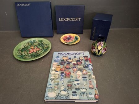 Assortment of Moorcroft Pottery + Moorcroft Book
