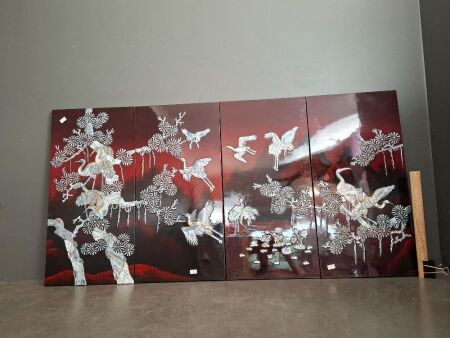 4x Asian Style Stork Themed Mother of Pearl Panels
