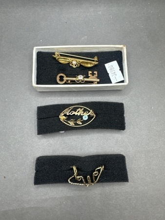4x Mid Century Gold Toned Brooches