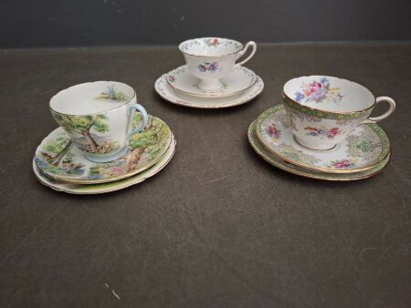 3x Floral Shelley Fine Bone China Trios