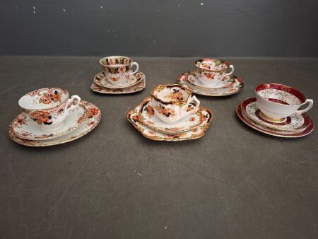 5x Red and Blue Floral with Gold Detailing Trios