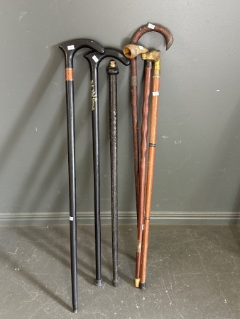 6x Vintage Wooden Walking Sticks