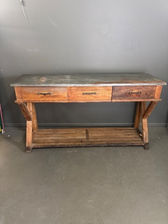 3 Drawer Farm House Metal Topped Kitchen Side Bench