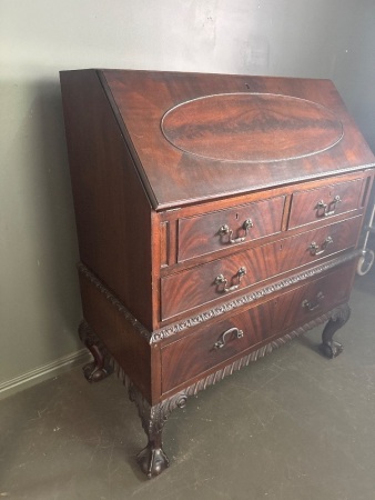 Antique C1920 Ball and Claw Feet Fold Down Edwardian Drop Front Desk