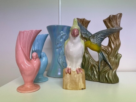 5x Bird Themed Lustreware Decorator Items - Incs Rare The Green Parrot Tiki Mug