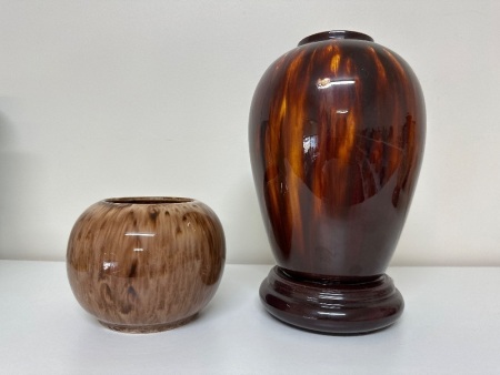 2x Vintage Australian Pottery Brown Drip Vases