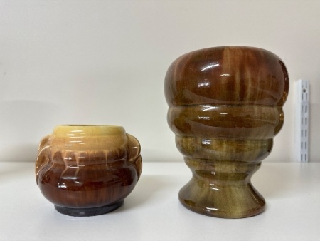 2x Vintage Australian Pottery Brown Drip Vases