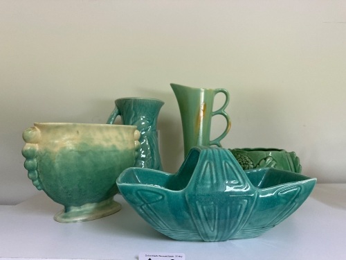 5x Blue and Green Ceramic Decor Items