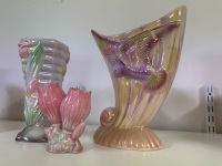 3x Iridescent Flower and Bird Themed Vases - 2