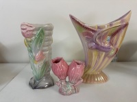 3x Iridescent Flower and Bird Themed Vases - 4