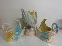 2x Iridescent Swan Vase + Iridescent Floral Vase - 3