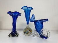 Lot of 3 Beautiful Blue Murano Vases - 2