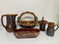 Lot of Brown Pottery Decorator Items - 2