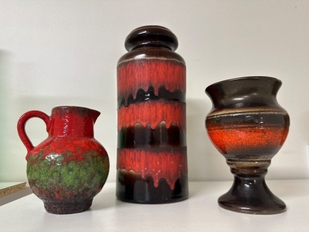 West Germany Red & Brown Drip Vase + Jug and Vase