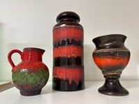 West Germany Red & Brown Drip Vase + Jug and Vase