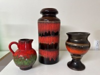 West Germany Red & Brown Drip Vase + Jug and Vase - 2