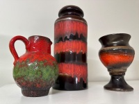 West Germany Red & Brown Drip Vase + Jug and Vase - 3