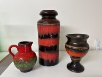 West Germany Red & Brown Drip Vase + Jug and Vase - 4