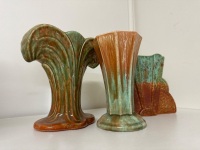 3x Art Deco Blue and Brown Vases - 2