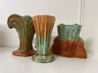 3x Art Deco Blue and Brown Vases - 3