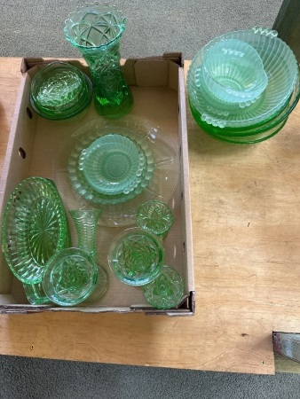 Large Lot of Green Depression Glass