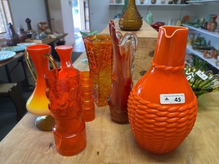 Large Lot of Orange Glass Decor Items