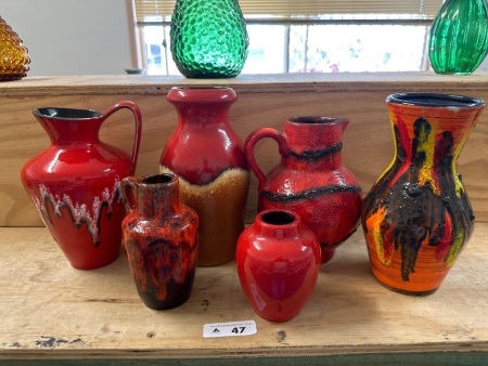 Lot of Red West Germany Pottery Vases