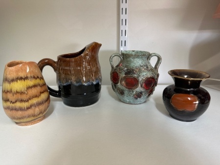 Assortment of Brown Pottery - Incs 2x Jugs and 2x Vases