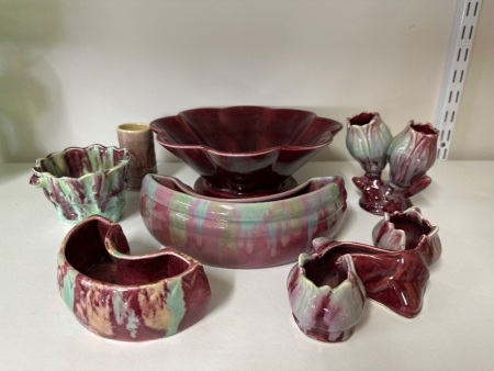 Large Assortment of Purple Pottery Decorator Items
