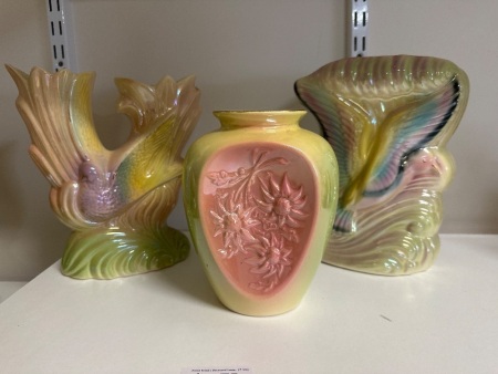 3x Iridescent Vases
