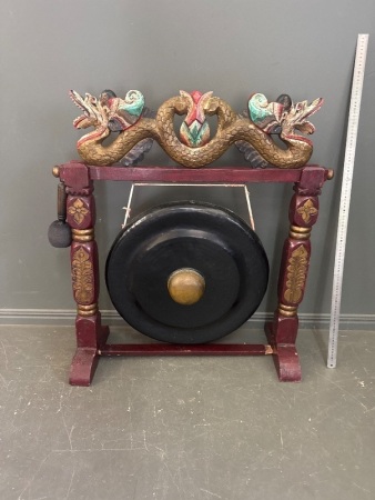 Traditional Balinese Gamelan Music Wood Prayer Gong with Dragon Carved Stand