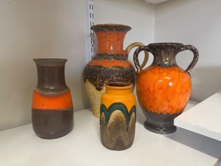 4x Orange and Brown West Germany Vases