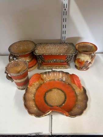 Lot of Orange & Brown Speckled Ceramic Decorator Items