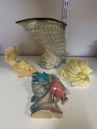 4x Ocean Themed Iridescent Vases