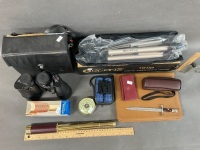 Asstd Lot inc. Desk Items, Telescope, Binoculars x 2, Tripod Etc - 2